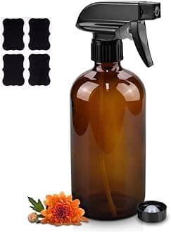 Worldgsb Glass Spray Bottles, 16oz Amber Glass Spray Bottles with Labels & Adjustable Nozzle, Reusable Containers for Cleaning, BBQ, Food, Plants, Alcohol, Essential Oils(1 Pack)
