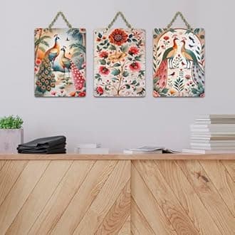 Artvibes Colorful Peacock Wooden Wall Art For Home | Handmade Wall Decor | Home Decor Showpiece Gift For Friends | House Decoration Items For Living Room | Modern Artwork | Signs & Plaques (WH_9631N)