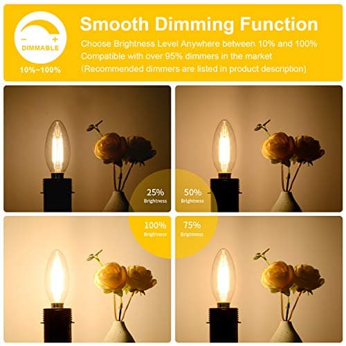 12-Pack Dimmable E12 LED Candelabra Bulbs 60W Equivalent, 2700K Soft Warm White, 600 Lumens B11 Candle Base 6W C35 LED Fil...