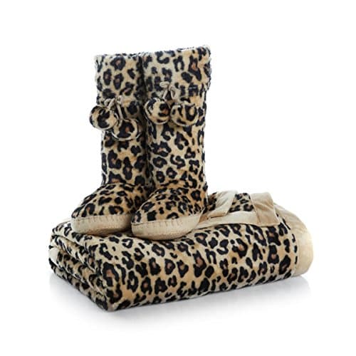 Concierge Collection Soft & Cozy Throw & Booties Set (Leopard)