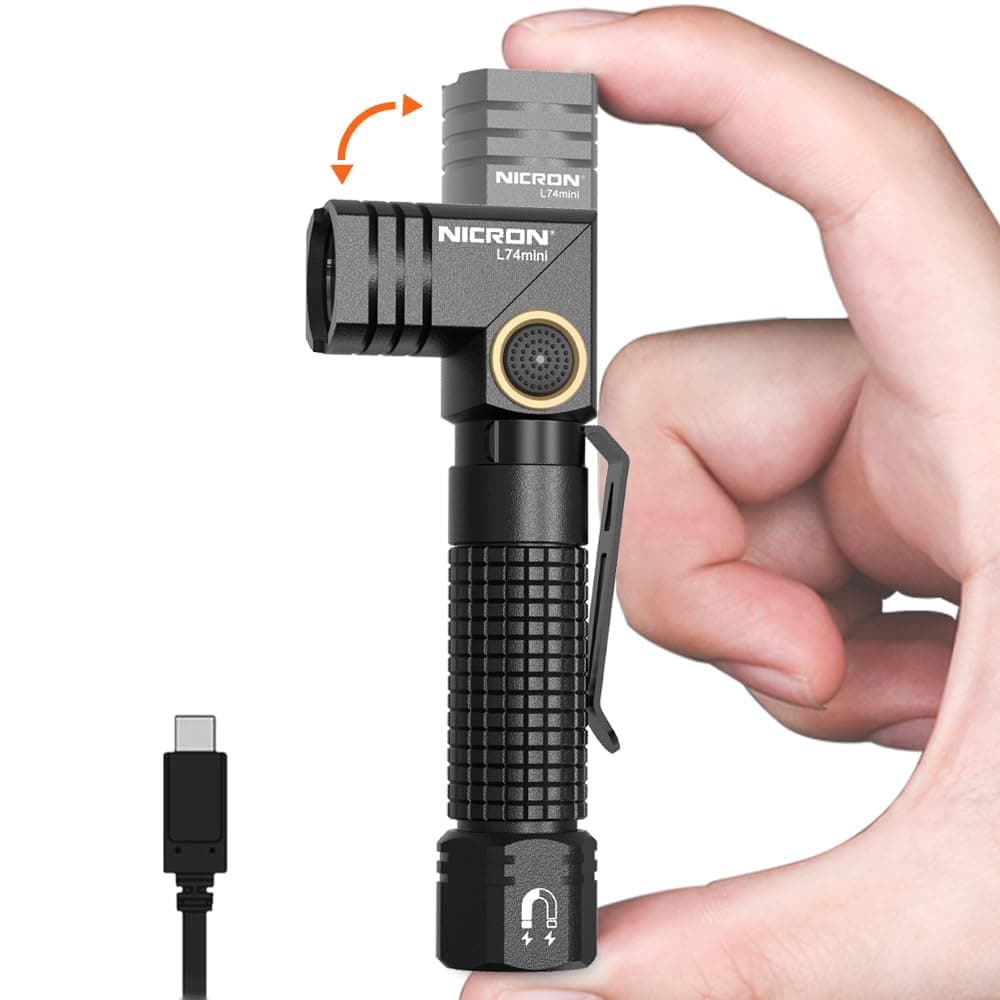 NICRON EDC Flashlights Rechargeable, 90 Degree Flashlight with Magnet 400 High Lumens L74 Mini Flashlight Compatiable with AAA Battery Pocket Penlight for Night Working, Camping, Outdoor, Emergency