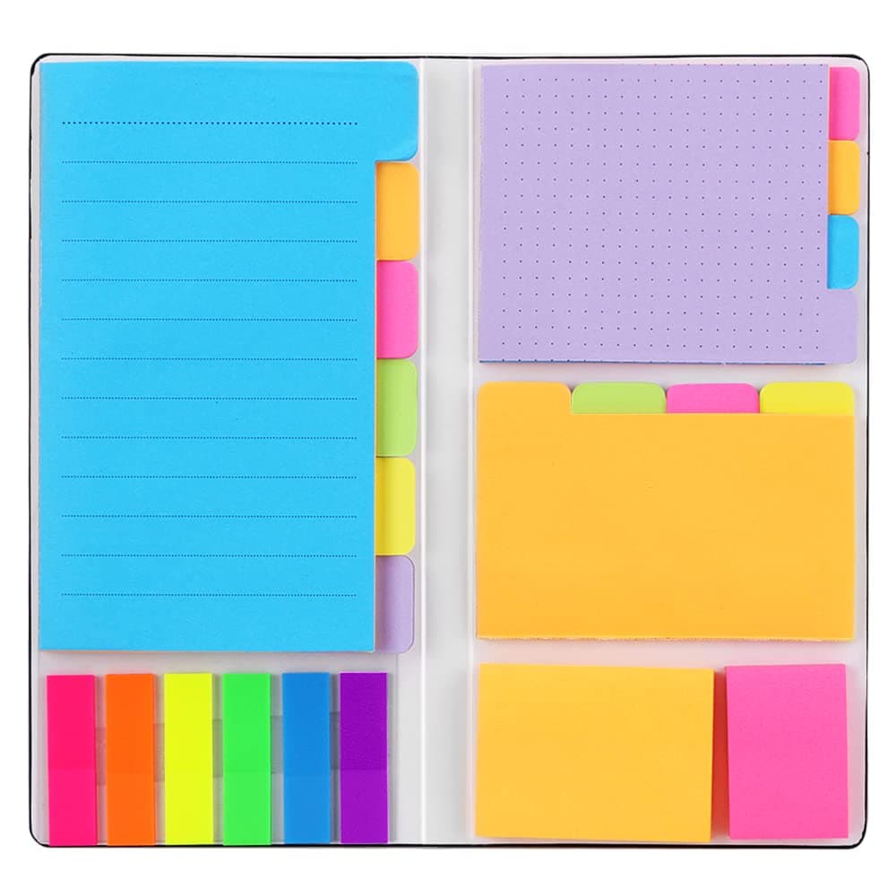 Sticky Notes Sticky Notes Hommie Sticky Notes Set Contents in 6 Formats, 7 Colors, Page Markers with Writable Labels, Page Markers, Bookmarks, Text, Highlighter Strips, 402 Pieces (Colored)
