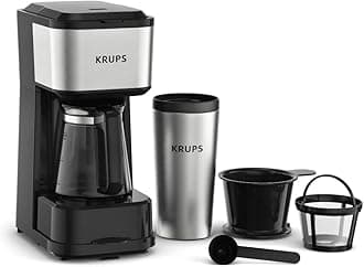 KRUPS Simply Brew Coffee Maker - Multi-Serve 4-in-1 with Stainless Steel Travel Tumbler