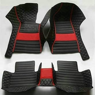 Custom Luxury Leather All Weather Car Floor Mats for 99% Sedan SUV Sports Car Men's Women's Vehicle Pads Automotive Mat (Red Black Strips)