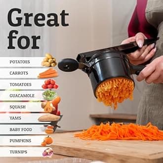 PriorityChef Large 15oz Potato Ricer With 3 Discs, Heavy Duty Stainless Steel Potato Ricer for Mashed Potatoes, Potato Masher, Press and Ricer Kitchen Tool, All Black