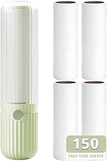 Sgdazo Compact Lint Roller with 150 Sheets - Portable Pet Hair Remover for Clothes, Furniture, and Travel Essentials Household Use, 1 Handle+5 Roller Refills (Green)