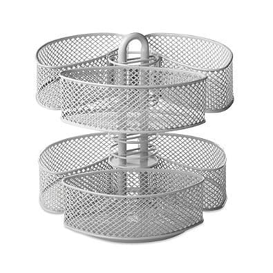 Mesh Cosmetic Organizer Carousel with Removable Baskets (Silver)