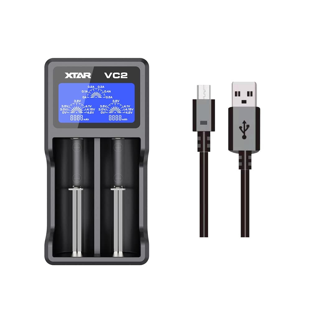 XTAR Vc2 Premium USB Charger W/LCD Screen For 3.6V/3.7V Li-Ion/Imr/Inr/Icr 10440 14500 14650 16340 17335 17500 17670 18350 18490 18500 18650 18700 20700 21700 22650 25500 26650 Li-Ion Battery Charger