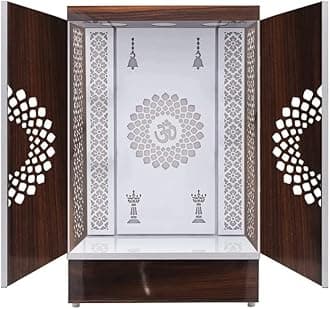 Wooden Temple Brown LED Light for Home and Office|Home Temple|Puja Mandir|Wall Hanging & Table Top Home Mandir Designer Mandir For Home/Mandir With Doors (48X30X16 IN)