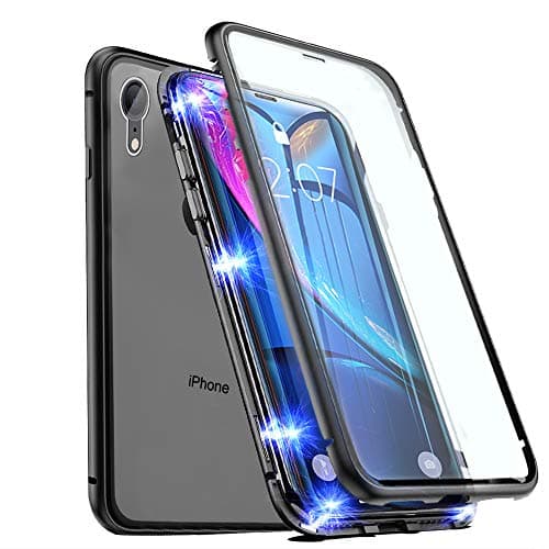 EAZY2HD Magnetic Case for iPhone XR iPhone Case Front and Back Tempered Glass 360°Protection with Built-in Magnet Cover, Ultra Slim Magnet Adsorption Case (Black, iPhone XR)