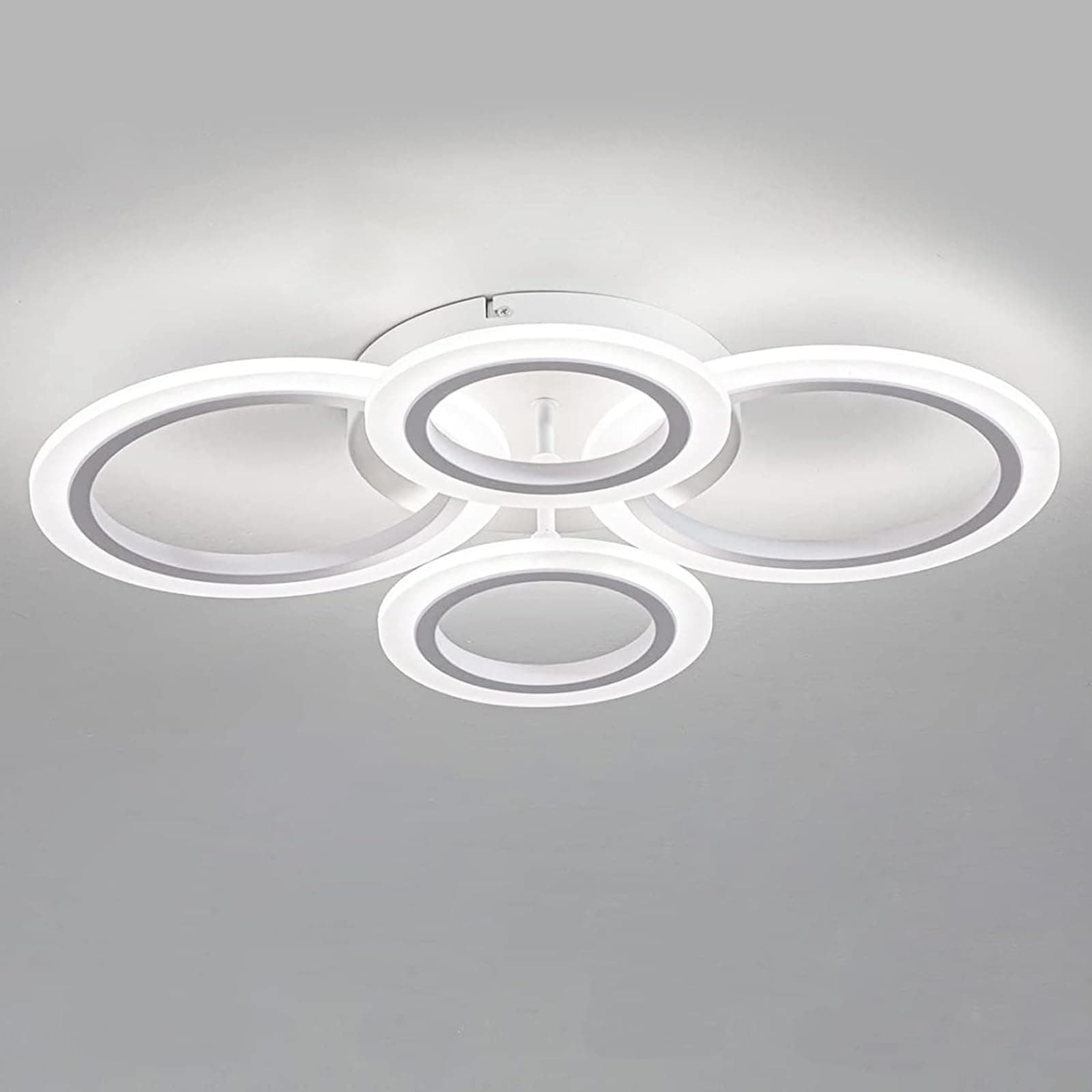Shine LUEST 34W LED Ceiling Light with Remote, 3000-6000K Dimmable Modern Flush Mount Ceiling Lighting Fixture White 4 Rings Round Chandelier Ceiling Lamp for Small Room, Bedroom