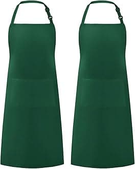 Syntus 2 Pack Adjustable Bib Apron Waterdrop Resistant with 2 Pockets Cooking Kitchen Aprons for Women Men Chef, Basic Green Dark, Una Einheitsgröße