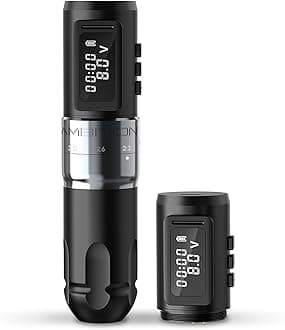 Ambition MARS-U Wireless Tattoo Machine with Adjustable Stroke - Rotary Cartridge Tattoo Machine Pen with Extra 1800mAh Power Coreless Motor Digital LED Display for Professional Tattoo Artist