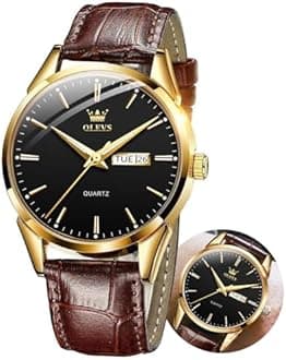 OLEVS Men Watch Leather Analog Quartz Male Dress Week Date Business Classic Luminous Leather Strap 3ATM Waterproof Wrist Watch Lovers