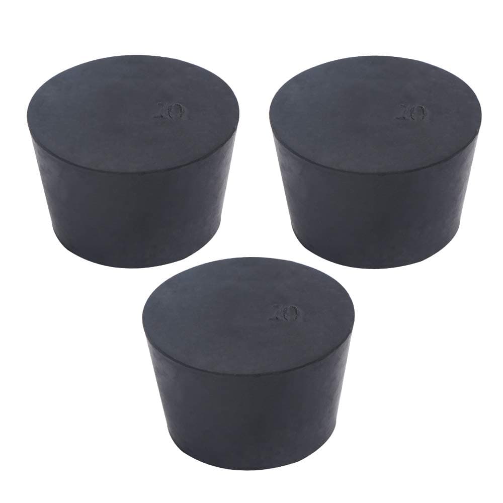 3-Pack (Same Size) Large Solid Rubber Stoppers - Size #10-50mm (1.96in) x 41mm (1.61in) - 32mm (1.25in) Long - Black Lab Plug