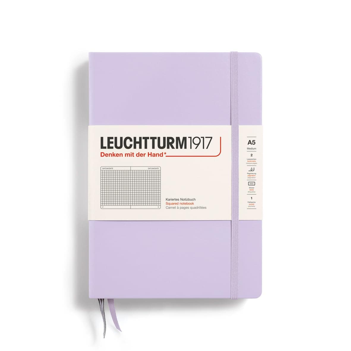 LEUCHTTURM1917 - Notebook Hardcover Medium A5-251 Numbered Pages for Writing and Journaling (Lilac, Squared)