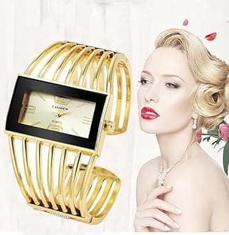 Women Girls Elegant Cuff Bangle Bracelet Square Dial Analog Quartz Watch