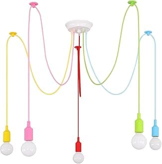 Spider Colorful Pendant Light, Kids Fun Chandelier Fixtures, Ajustable DIY Ceiling Lamp for Girls Boy Room, Playroom,Classroom, Living Room, Dining Room E26, 5 Lights