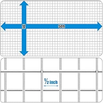 Fencer Wire 19 Gauge Hardware Cloth Metal Wire Mesh 1/2" x 1/2", Galvanized Welded Cage Wire Poultry Netting Square Chicken Snake Fencing Gopher Fence Raccoons Rabbit Pen Gutter