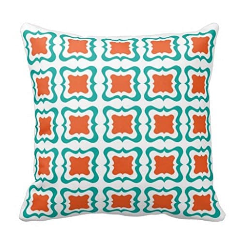 Modern Square Repeat Pattern Teal Orange White Pillow Case