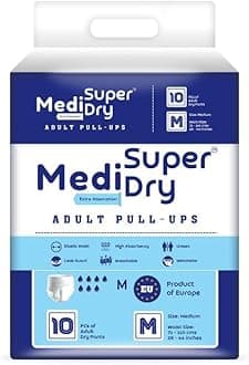 Medi Super Dry Adult Diaper Pants Medium (M) Size, Adult Pull-Ups, High Absorbency, Leak Proof, Overnight Protection, Elastic Waist Size (71-110 cm | 28-44 Inches), 10 Pieces, Pack of 1