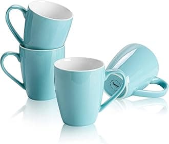 Porcelain Coffee Mugs - 16 Ounce (Top to the Rim) for Coffee, Latte, Tea, Cocoa, Set of 4, Turquoise