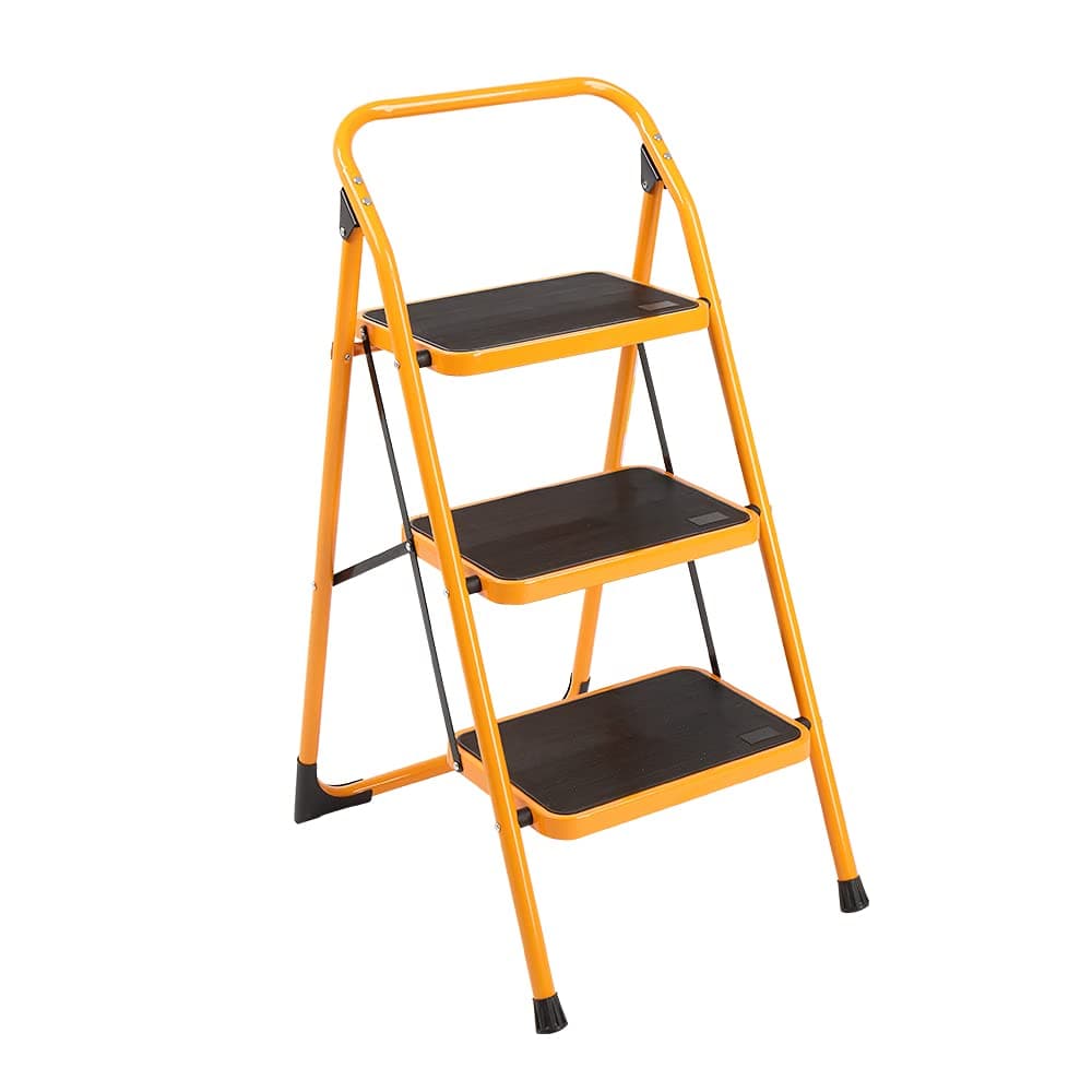 Winado 3 Step Ladder, Folding Step Stool with Wide Anti-Slip Pedal, Lightweight Convenient Handgrip Sturdy Steel Ladder, Portable Steel Step Stool 330 LB Capacity, Yellow