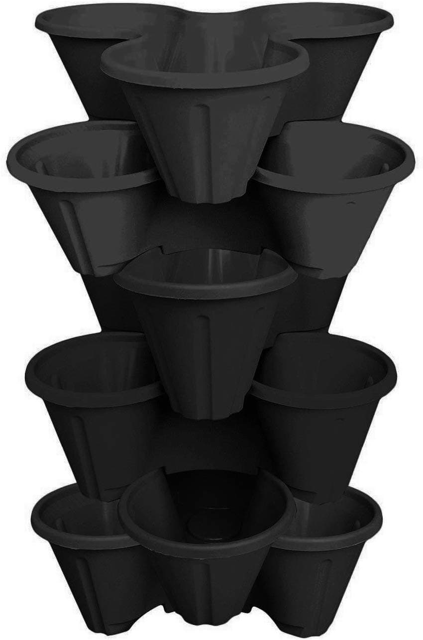 Muddy Hands 6 x Strawberry Planter Trio Stacking Section Stackable Garden Plastic Plant Pot (Black)