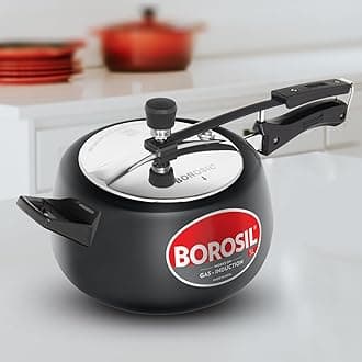 Borosil 5 L Pronto Hard Anodized Pressure Cooker with Stainless Steel Lid | Even Heat Distribution | Dishwasher Safe | Gas & Induction Campatible | 5 Years Warranty