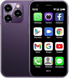 XS15 3G Mini Smartphone 3.0 Inch WiFi GPS Quad Core Android 8.1 Cell Phones Slim Body HD Camera Dual Sim Compatible with Google Play Cute Palm Smartphone 2GB RAM 16GB ROM China Mobile (Purple)