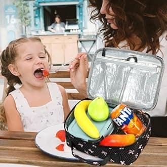 LEDAOU Lunch Bag Kids Insulated Lunch Box Girl Boy Insulated Reusable Lunch Bag for School Picnic Hiking Work (Black bow tie)