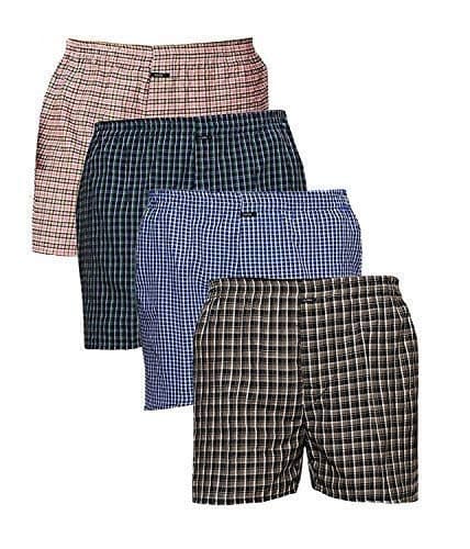 AKAAS Men's Cotton Printed Check Boxer Shorts (Multicolour, Medium) Pack of 4
