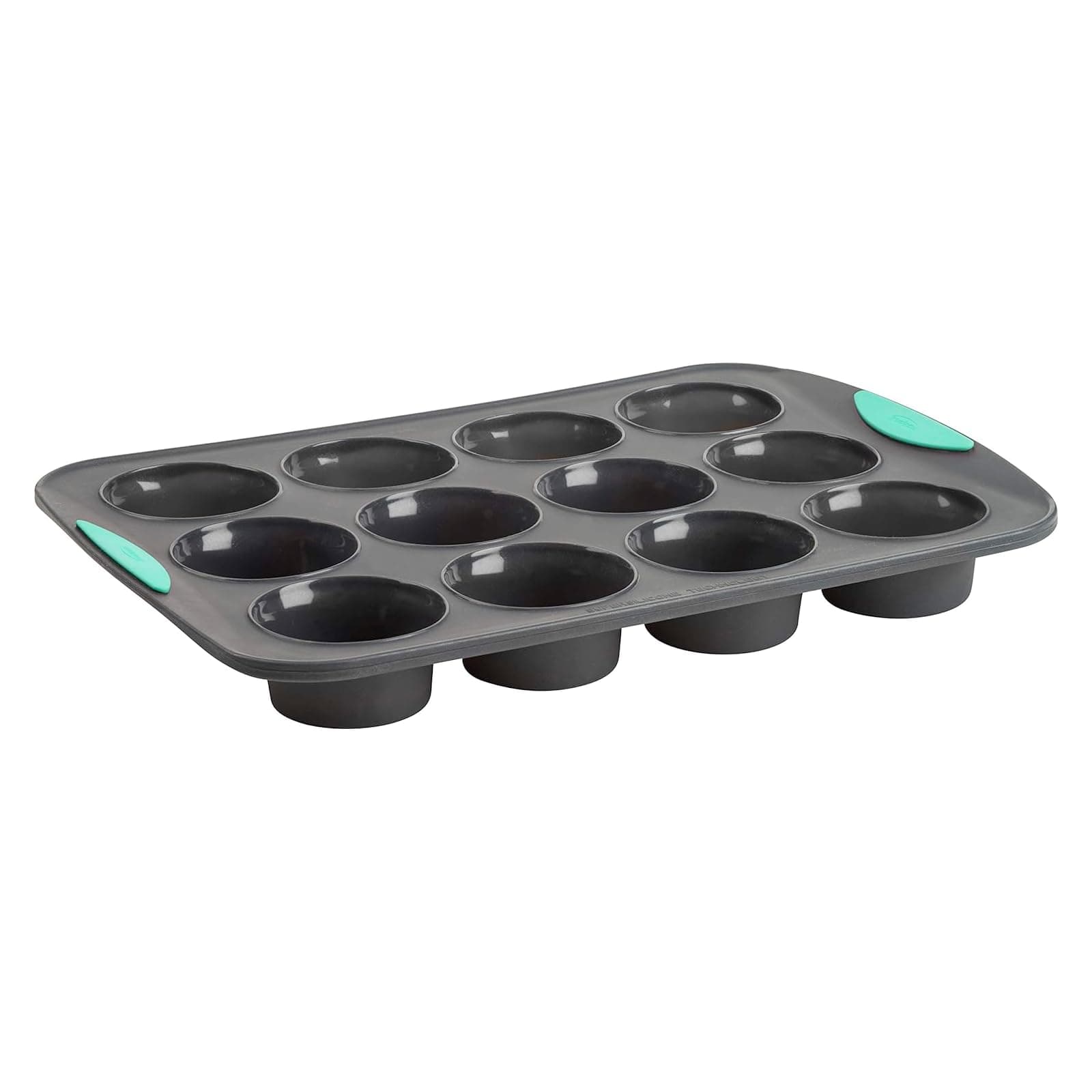 Structured Silicone Muffin Pan, Pan-12 Cup, Grey/Mint