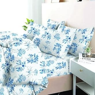 Cotton Comfort Bedding 3PCS Double Duvet Cover Set, 100% Egyptian Cotton, 400 Thread Count, Floral Printed Double Bedding Set with Pillowcase