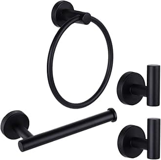 4 Piece Matte Black Stainless Steel Bathroom Hardware Set Include Hand Towel Ring, Toilet Paper Holder,and 2 Robe Towel Hooks,Bathroom Accessories Kit