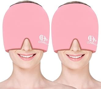 2Pcs Migraine Relief Cap, Soothing Headache Ice Face Mask Products, Hot and Cold Therapy, Migraine Headache Relief Cap for Migraine, Sinus, Puffy Eyes, Tension, Stress and Hangover (2Pink)