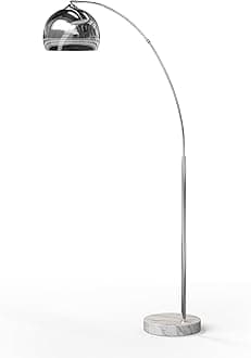 Arquer 68.1" Arc Floor Lamp for Living Rooms, Home Offices, Dining Rooms, Bedrooms with Faux White Marble Base and Chrome Bell Shade