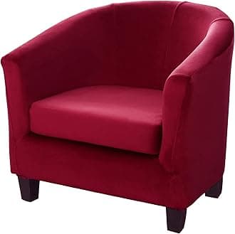 MIFXIN Tub Chair Slipcover 2-Piece Velvet Barrel Club Chair Covers with Cushion Cover Stretchy Soft Washable Armchair Sofa Couch Furniture Protector for Living Room Hotel Cafe (Red)