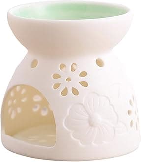 ToiM Vase Shaped Milk White Ceramic Hollowing Floral Aroma Lamp Candle Warmers Fragrance Warmer Oil Diffuser Essential Oil Lamp Aromatherapy Furnace Ceramic Incense Burner Wax Melt Warmer (Green)