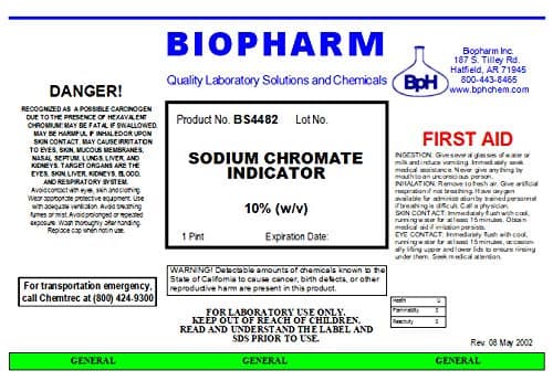 Sodium Chromate Indicator 10% w/v — 500 mL (1.06 Pint)