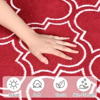 Amearea Fluffy Moroccan Trellis Rug, Soft Fuzzy Geometry Rugs for Living Room, Shaggy Modern Area Rug for Bedroom Kids Room Dorm, Easy Clean, Boho Farmhouse Decor Low Pile Carpet, Wine Red 7x10 Feet