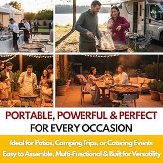 Grehge omplete Paella Pan Burner & Stand Set - Double Propane Burners, 22 Inch Pan Set - Outdoor Gas Stove - Portable Cooking - Wok Burner, Table Top Burners - Camping Grill, Backyard & Patio Stove