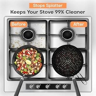 Splatter Screen -Multi Use 4 In 1 Silicone Pan Cover, Strainer, Cooling Mat, Drain Board, 13 Inch, 99% Oil Splash Guard For Cooking & Frying, Stops Hot Oil Splash, Black by Beckon Ware