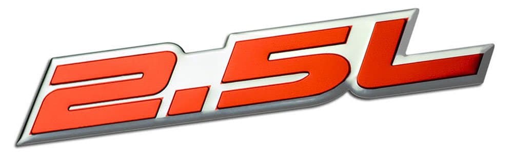 ERPART 2.5L Liter Embossed RED on Highly Polished Silver Real Aluminum Auto Emblem Badge Nameplate Compatible with Chevy Chevrolet Dodge Ford GMC Jeep