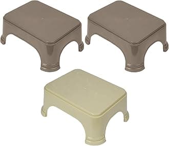 Kuber Industries Bathroom Stool - Plain Square Plastic Stool for Kitchen and Bathroom - Support Patla - P6 - Pack of 3 - Multi