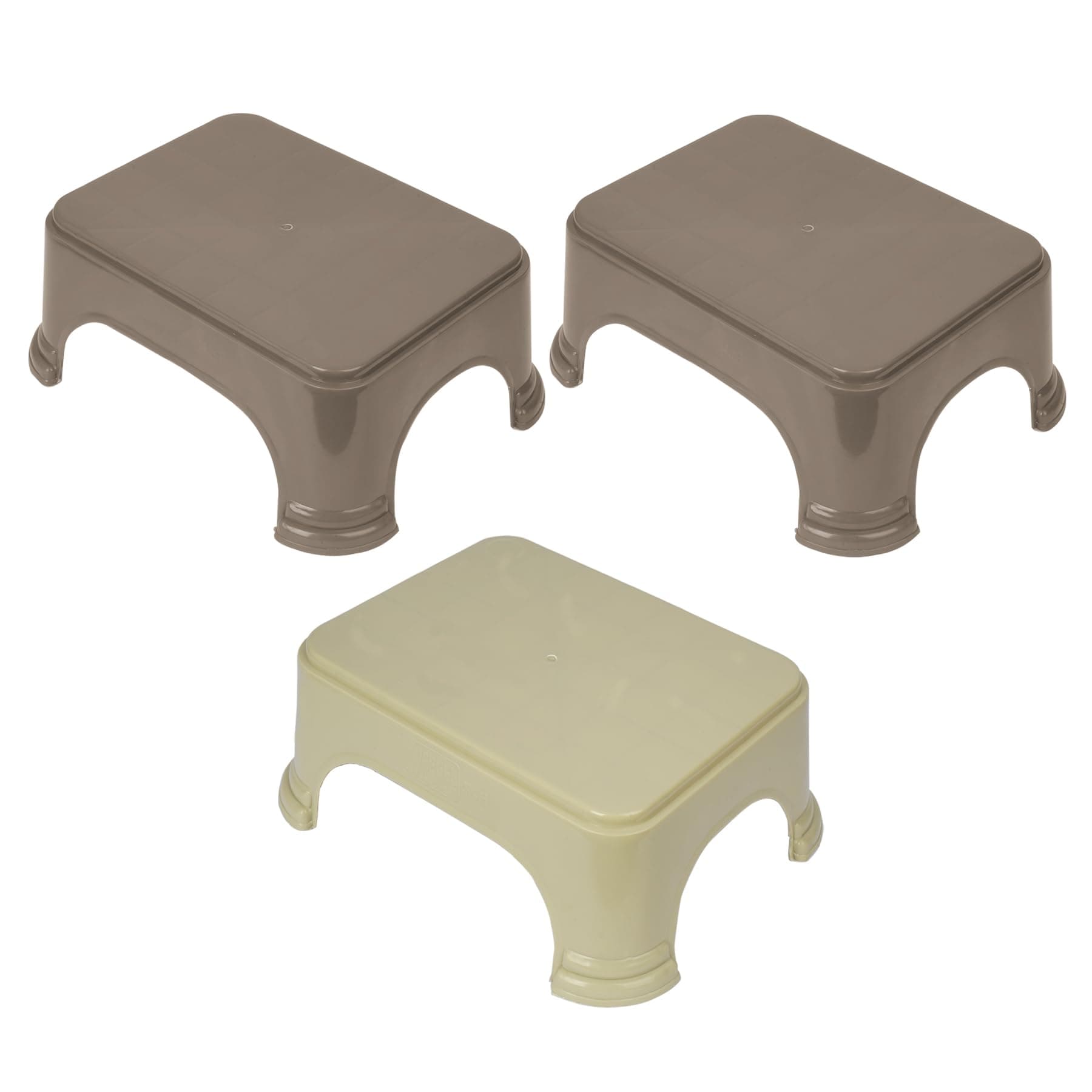 Kuber Industries Bathroom Stool - Plain Square Plastic Stool for Kitchen and Bathroom - Support Patla - P6 - Pack of 3 - Multi
