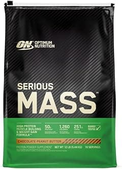 Optimum Nutrition Serious Mass, Weight Gainer Protein Powder for Muscle Gain, Added Immune Support, Chocolate Peanut Butter, 12 Pound (Packaging May Vary)