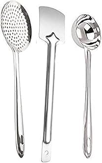 Stainless Steel 3-Piece Cooking Spoons Set – Includes Ladle, Turner & Skimmer | Essential Kitchen Utensil Set for Home Cooking