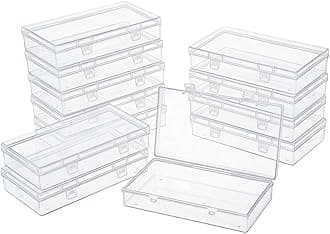 12 Pieces Rectangular Empty Mini Clear Plastic Organizer Storage Box Containers with Hinged Lids (6.1 x 3.3 x 1.2 inch, Transparent)