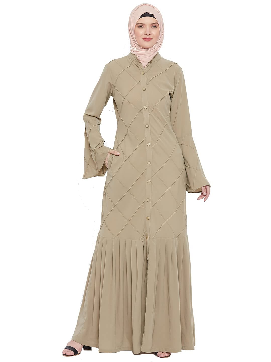 Momin LibasBeige Polyester Abaya Burqa with Pintuck
